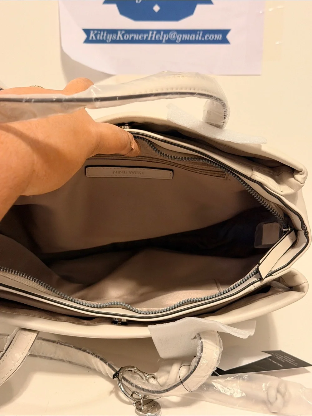 NWT Nine West Off White Eris Tote Bag – Vegan Leather Elegant Women's Handbag